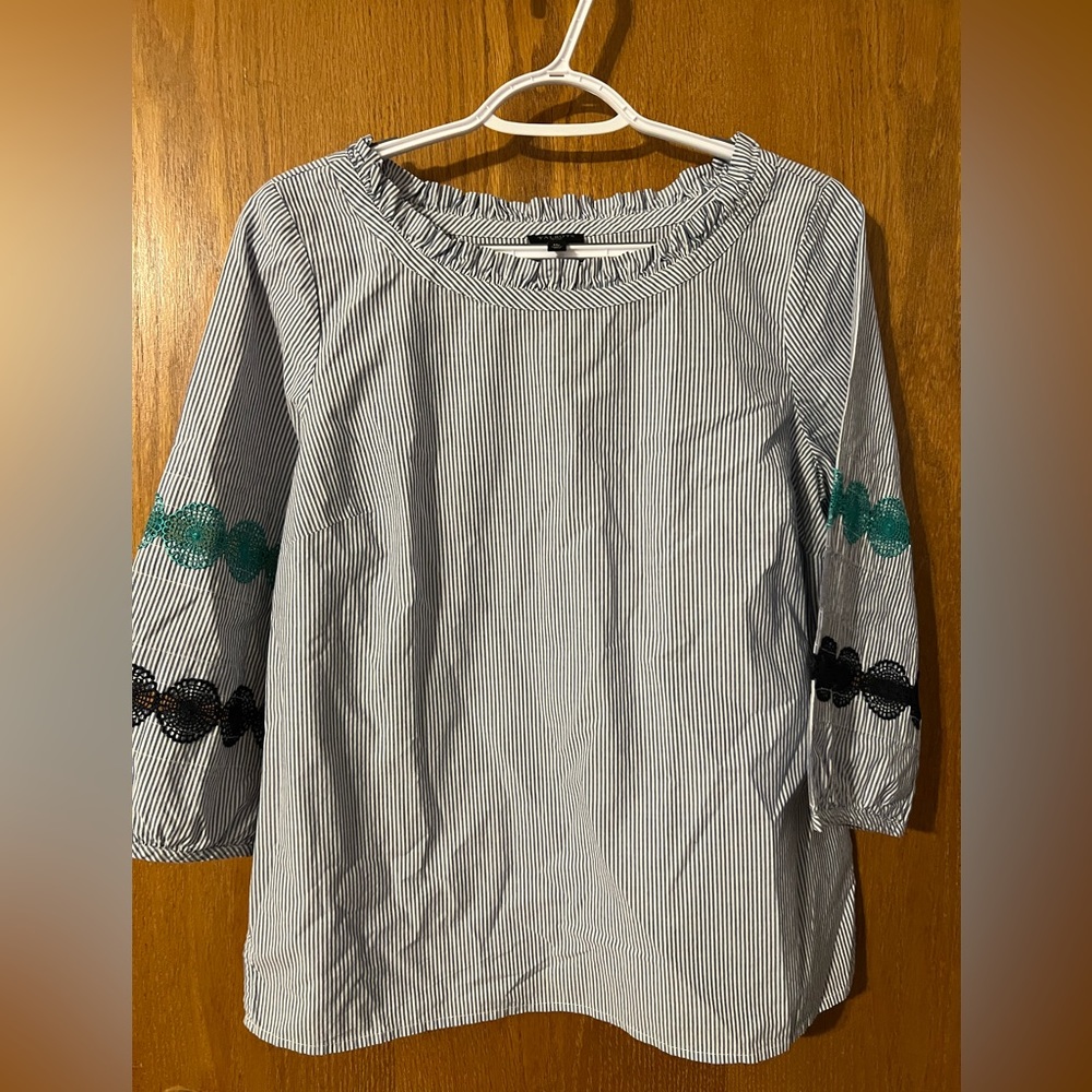 TALBOTS MED PETITE BLOUSE 3/4 sleeve striped pullover top MP